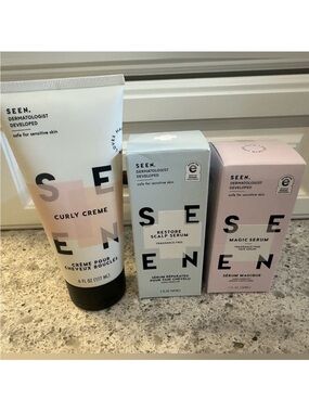 Seen Hair Care Magic Serum, Skin Caring Curly Creme & Restore Scalp Serum